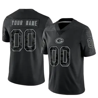 Custom Green Bay Packers Men's Limited Custom Reflective Nike Jersey - Black