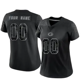 Custom Green Bay Packers Women's Limited Custom Reflective Nike Jersey - Black