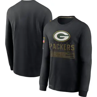 Men's Green Bay Packers Black 2020 Salute to Service Sideline Performance Long Sleeve T-Shirt