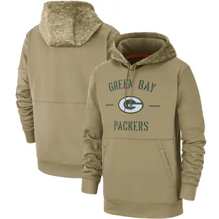 Men's Green Bay Packers Tan 2019 Salute to Service Sideline Therma Pullover Hoodie