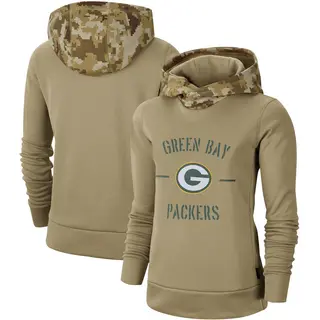 Women's Green Bay Packers Khaki 2019 Salute to Service Therma Pullover Hoodie