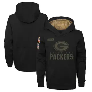 Youth Green Bay Packers Black 2020 Salute to Service Pullover Performance Hoodie